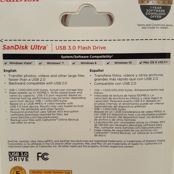 SanDisk 128GB ULTRA USB 3.0 FLASH DRIVE - Picture 3 of 3